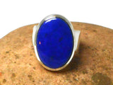 Grade 'A' Blue Oval shaped LAPIS LAZULI Sterling Silver Gemstone Ring 925  -  Size: Q