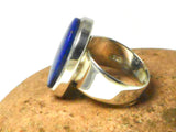 Grade 'A' Blue Oval shaped LAPIS LAZULI Sterling Silver Gemstone Ring 925  -  Size: Q