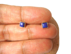 Blue LAPIS LAZULI Sterling Silver 925 Gemstone Square Stud Earrings - 4 mm