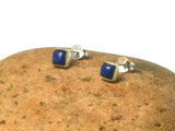 Blue LAPIS LAZULI Sterling Silver 925 Gemstone Square Stud Earrings - 4 mm