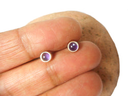 Purple AMETHYST Round Sterling Silver Stud Earrings 925 - 4 mm