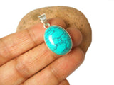 Blue Oval TURQUOISE Sterling Silver 925 Gemstone Pendant