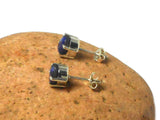 Blue Women's Oval SAPPHIRE Sterling Silver Stud Earrings 925 - 5 x 7 mm