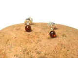 Cognac AMBER Sterling Silver Gemstone Round Stud Earrings 925 -  4 mm