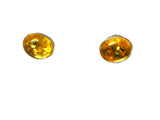 Oval Shaped AMBER Sterling Silver Gemstone Stud Earrings 925  - 7 x 9 mm