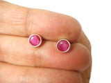 Pink Round Shaped RUBY Sterling Silver 925 Gemstone Stud Earrings - 5 mm
