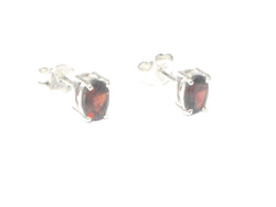 GARNET Sterling Silver Gemstone Oval Earrings / Studs - 5 x 7 mm