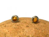 Round TIGER'S EYE Shaped Sterling Silver 925 Stud Earrings