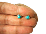Round Blue TURQUOISE Sterling Silver 925 Gemstone Stud Earrings - 5 mm