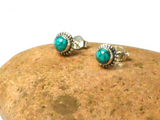 Round Blue TURQUOISE Sterling Silver 925 Gemstone Stud Earrings - 5 mm