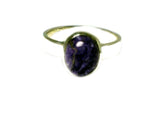 CHAROITE Sterling Silver 925 Oval Gemstone Ring - Size: N