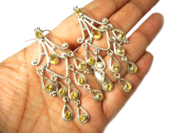 Large CITRINE Sterling Silver Gemstone Earrings 925 