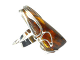 Large Adjustable  AMBER Sterling Silver 925 Gemstone Ring - (ABR0507171)