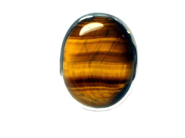 TIGERS EYE Sterling Silver 925 Oval Ring (Size: J)