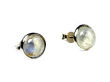 Round MOONSTONE Shaped Sterling Silver Stud Earrings 925 - 8 mm